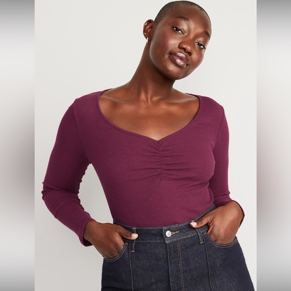 Old Navy Tops - 💜3/$30💜 NWT Old Navy XXL Wine V-neck Long Sleeve Rib Knit Cinching Top